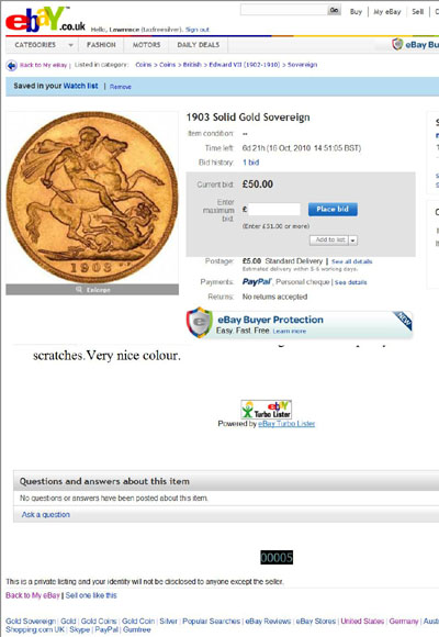 mcewan1403 1958 Mint Condition Gold Sovereign eBay Auction Listing